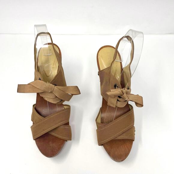 STELLA MCCARTNEY Brown Grosgrain Lace Up Sling Back Heels - Picture 10 of 12